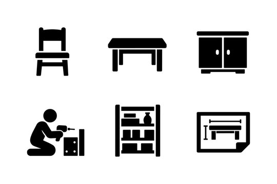 Furniture assembly solid black icon set vector illustration