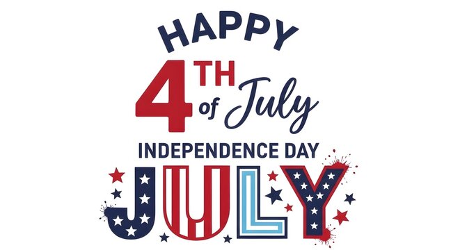 Happy 4th of july independence day typography design with patriotic stars and flag elements, holiday celebration graphic isolated on white background