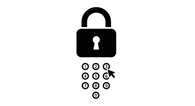 Digital padlock with falling binary code.