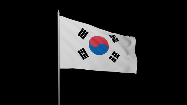 South Korea Flag Waving Animation Alpha Transparent - Korean Taegeukgi Flag Loop