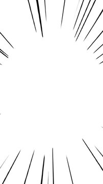 Comic Focus Lines Vertical Video Loop Animation White Background, Manga Style Radial Speed Lines 