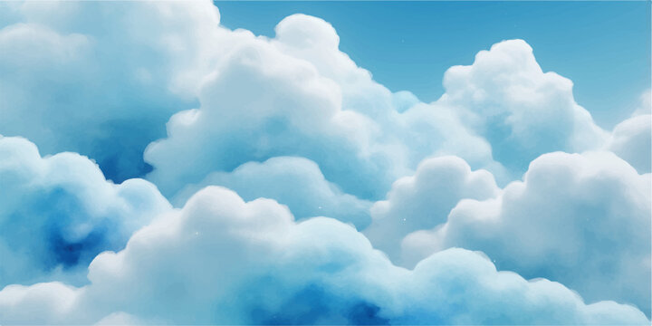A beautiful bright blue summer sky filled with fluffy white cumulus clouds creates a clear day view of the light nature atmosphere and high weather cloudscape