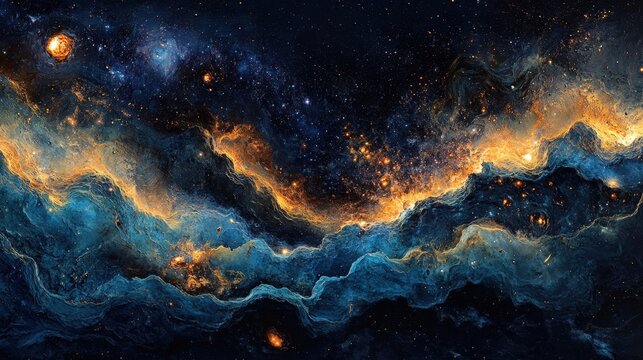 Vibrant cosmic nebula with glowing stars and gas clouds in deep space