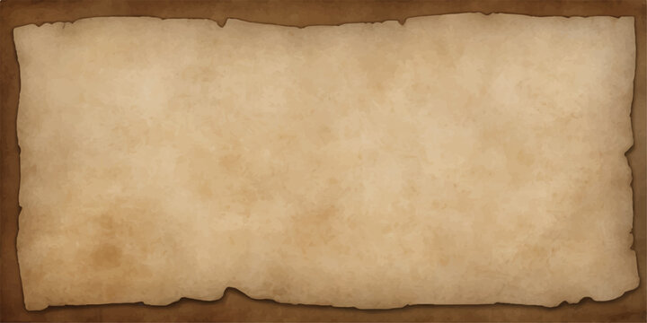 Vintage aged parchment sheet with burnt edges and a stained brown grunge texture creates an ancient blank paper background for a retro letter or antique book design