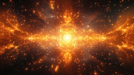 Obraz premium Abstract cosmic explosion with bright orange nebula and stars