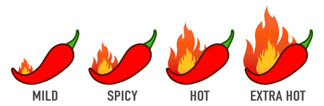 Pepper chili element spicy heat flame red green