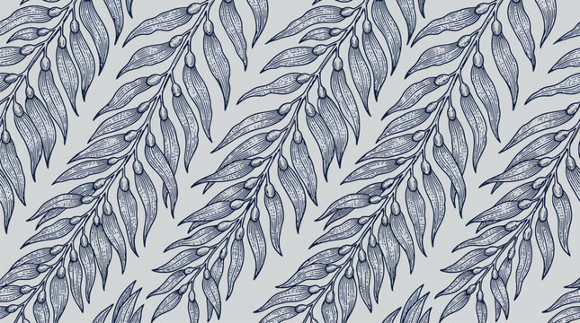 Abstract grayscale fern leaves pattern for design.