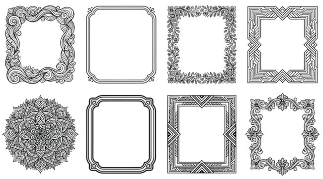 Collection of decorative frames and borders in various artistic styles
