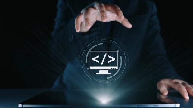 Modern web development concept featuring coding symbols, web development process, web development interface, and web development tools with futuristic design. Elide