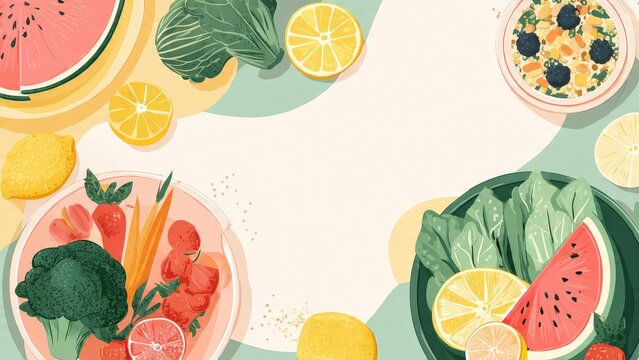 Vibrant Fresh Fruit and Vegetable Salad with Watermelon Lemon and Avocado on White Background