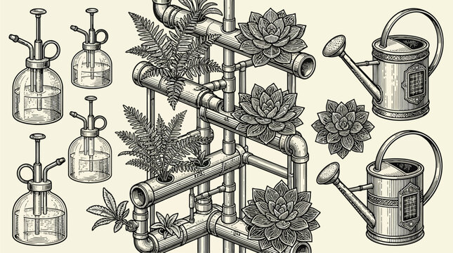 Hydraulic irrigation system with valves and piping.