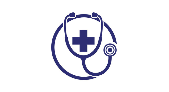 Blue stethoscope and medical cross symbol vector illustration for healthcare branding and clinical design concepts