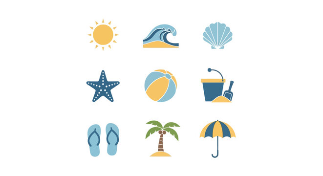 Beach icons and summer symbols.