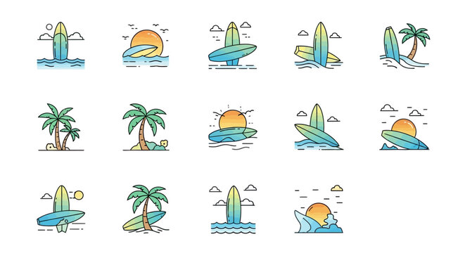 Surfboard Cartoon Illustration Set.