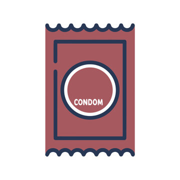 Condom package design with simple graphics and bold text