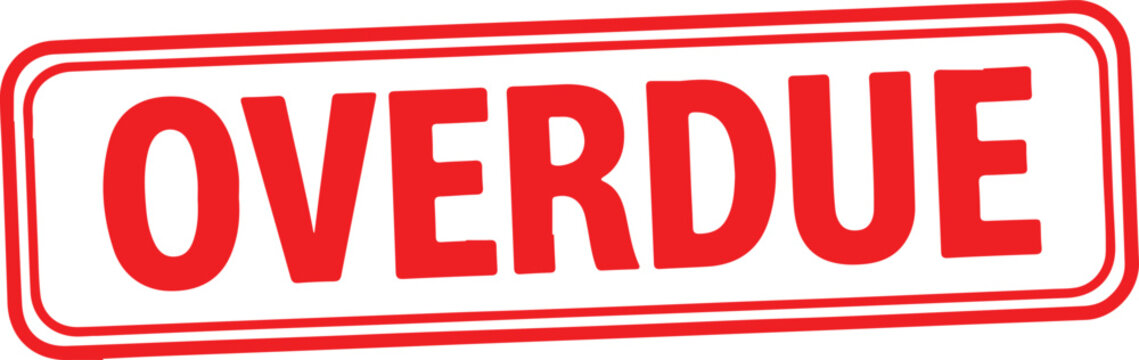 Overdue stamp in red color with white background and double border, indicating late or delayed status.