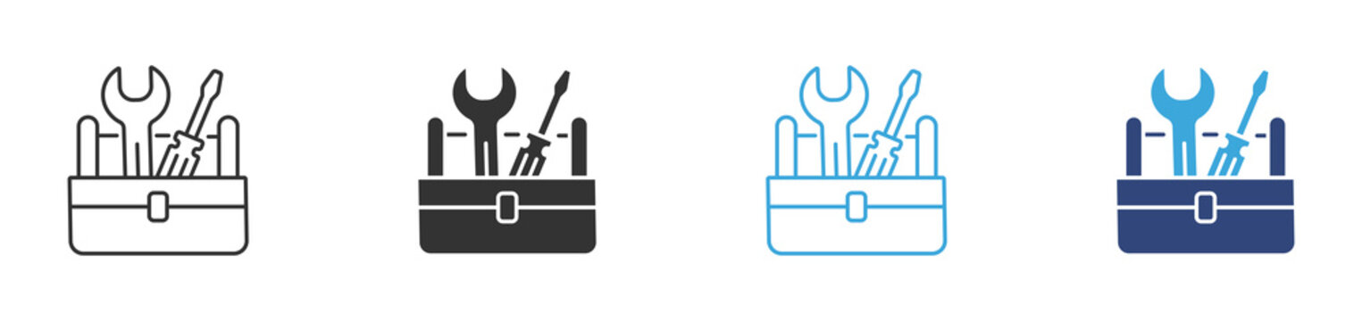 Handy toolbox icon set . Tool case icon . Toolbox or tool kit vector icons . 