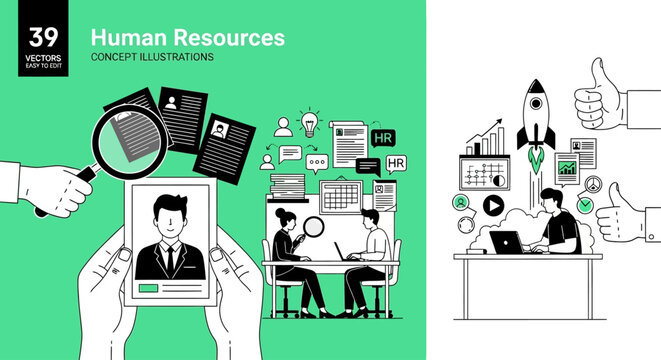 Human Resources Concept Illustrations Recruitment, Onboarding, and Team Management Visuals