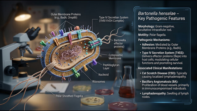 Bartonella Henselae 3D Internal Structure Toxins Causing Cat Scratch Disease and Bacillary Angiomatosis