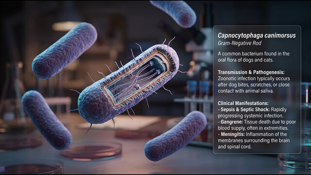 Capnocytophaga Canimorsus 3D Internal Structure Toxins Causing Sepsis and Gangrene After Dog Bites