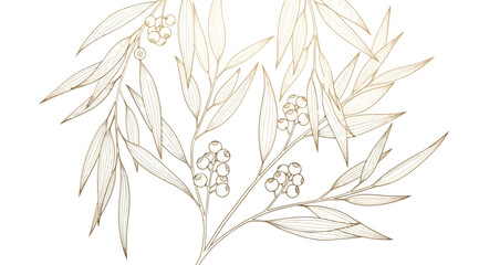Elegant botanical illustration with golden eucalyptus branches and berries © Saharia