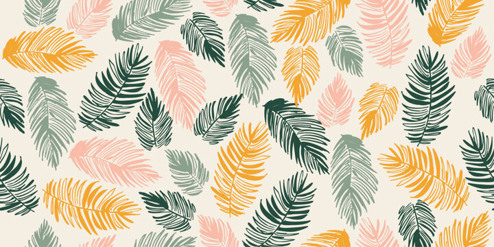 Seamless coconut leaf pattern for summer, Hawaiian summer vector background image