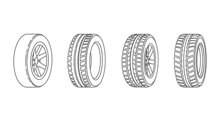 Four tires with varying tread depths illustrated in a simple line drawing style © Kawsar_Studio1998