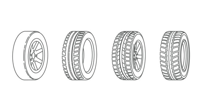Four tires with varying tread depths illustrated in a simple line drawing style