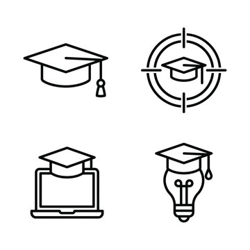 Education icons: graduation cap laptop target lightbulb ideas with education graduation mortarboard computer