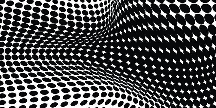 Bingkai titik halftone hitam abstrak dengan tepi bergelombang dan ruang salinan pusat pada latar belakang putih