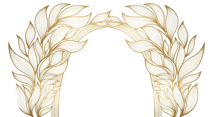 Elegant golden floral arch frame, handdrawn botanical line art, decorative wedding invitation border © Saharia