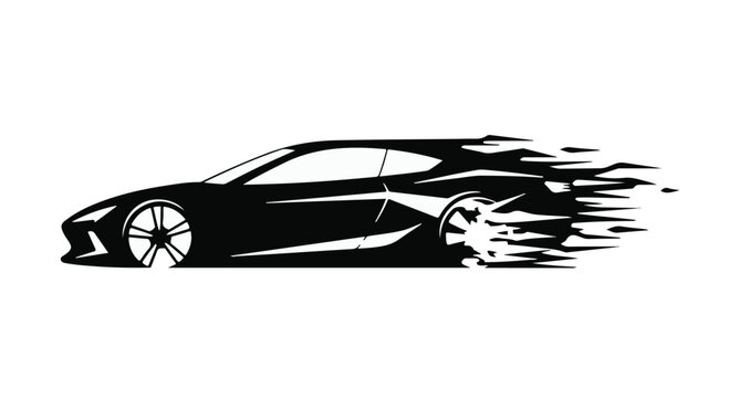 Sleek black sports car accelerating with motion blur effect
