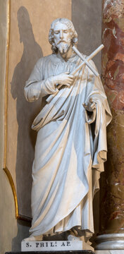 BERGAMO, ITALY - MARCH 21, 2026: The statue of St. Philip the apostle in Duomo - Cattedrale di Sant'Alessandro by Andrea Fantoni or his school (1659&ndash;1734).