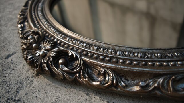 Vintage Ornate Mirror with Decorative Frame in Soft Natural Light Showcasing Antique Elegance and Timeless Beauty