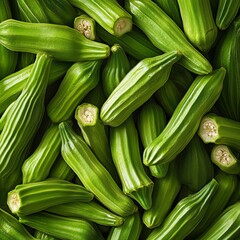 Fototapeta premium Lush Okra Pods in a Garden, Harvesting Crisp Green Delights for Nutritious Farm-to-Table Dishes