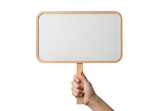 Hand holding blank sign on wooden stick