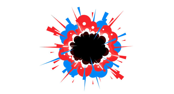 Colorful explosion of red and blue question marks on white background