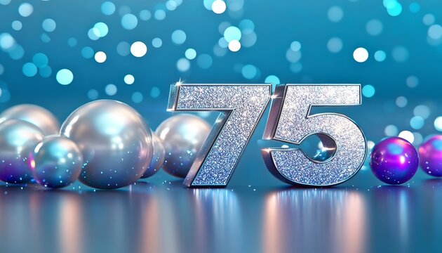 Glittering Celebration Seventy-Five with Sparkling Turquoise Bokeh Background for Milestone Events