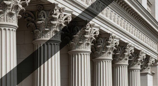Classical Corinthian Columns on Historic Building Facade, Ancient Architecture Detail