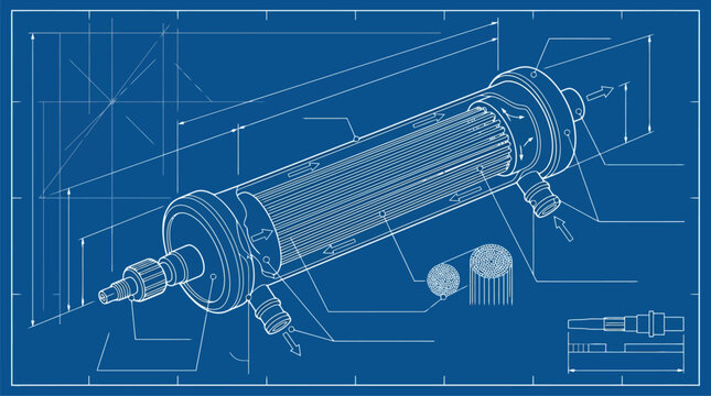 Mechanical bearing assembly blueprint illustration detailed.