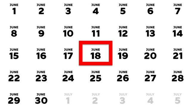 The date June 18th marked with a red cursor on the wall calendar 2026