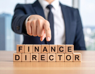 Naklejka premium Finance Director - Geschäftsmann zeigt auf den Text 