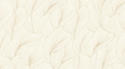 Abstract hand drawn leaf pattern background elegant gold line art floral texture seamless botanical wallpaper for luxury design © Saharia