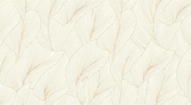 Abstract hand drawn leaf pattern background elegant gold line art floral texture seamless botanical wallpaper for luxury design
