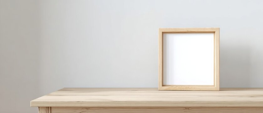 The wooden frame on a light table with blank white wall and copyspace