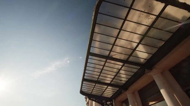 Railway station of Limoges. Urban architecture with dynamic low-angle shot.
