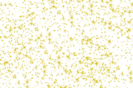 Fondo de estrellas doradas brillantes dispersas sobre fondo transparente.