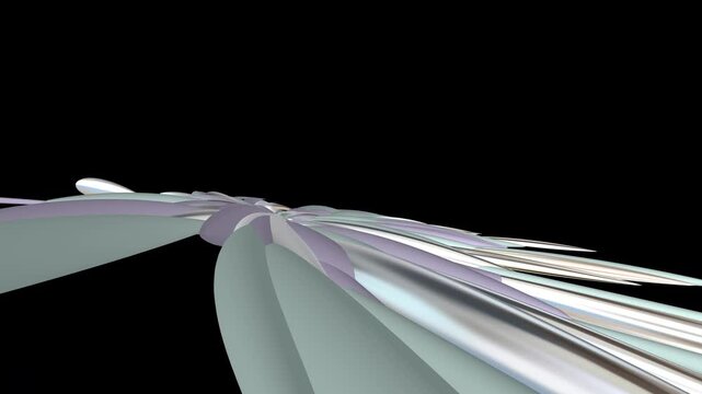 3D render of silver bars stretching and flowing in smooth motion on dark background creating metallic abstract animation designed for visual effects, motion graphics and video overlays