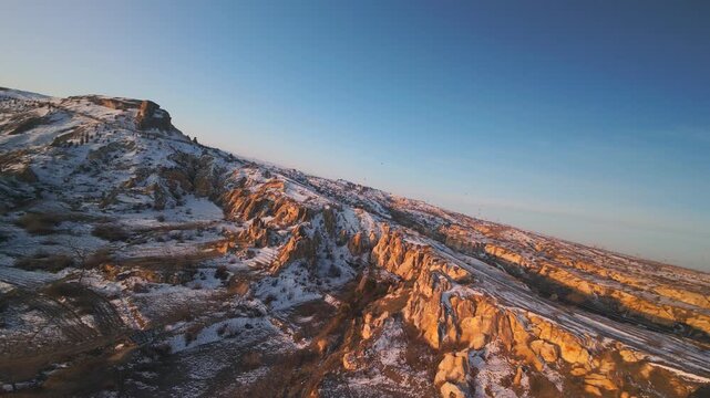 Uchisar Castle fortress showing defensive tunnels and strategic position overlooking Cappadocia in Nevsehir, Turkey