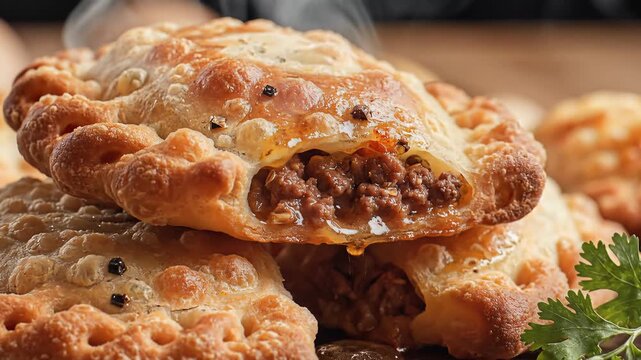 Delicious Baked Empanadas Filled With Savory Ground Meat and Cheese.